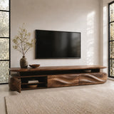 Modern Organic TV Stand with Three Sculpted Cabinets | Open Display Media Console TT006-3GCV7CG