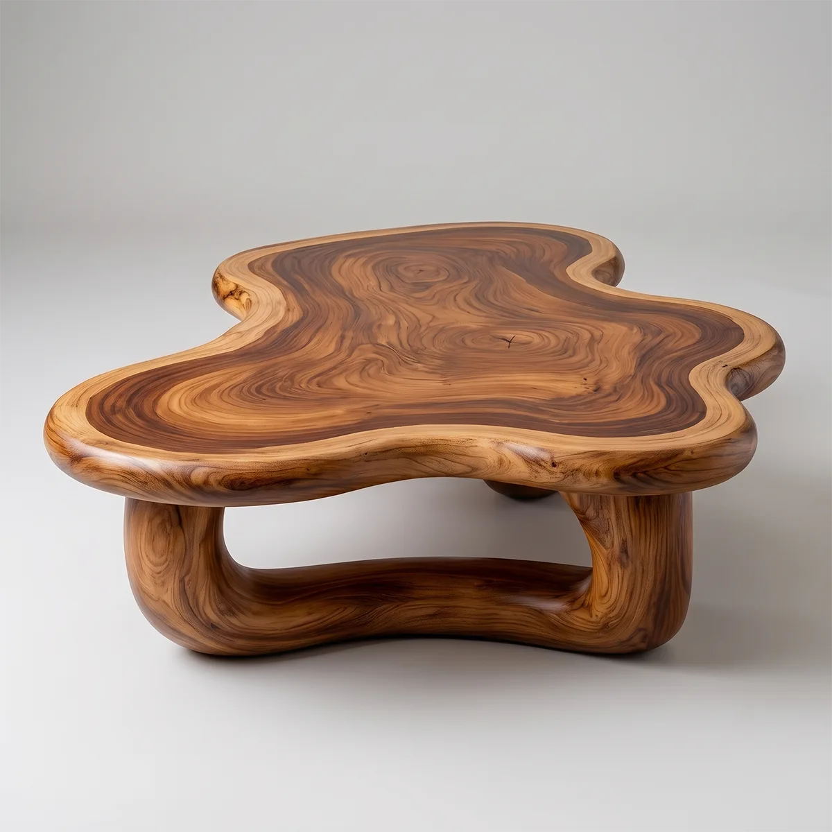 Modern Organic Solid Wood Coffee Table with Sculptural Curved Base TT006-4311
