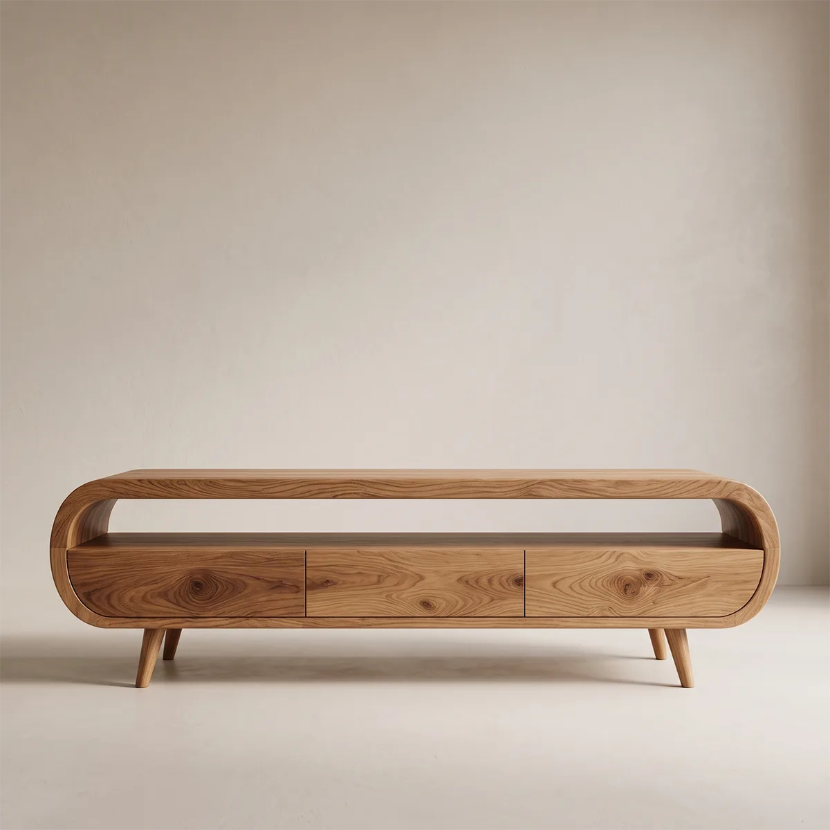 Modern Organic TV Stand with Open Shelf | Three Drawer Media Console TT006-6OAK3NB