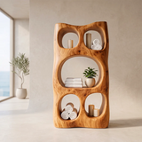 Tall Bathroom Storage Cabinet with Open Shelves | Sculptural Organic Modern Storage Tower