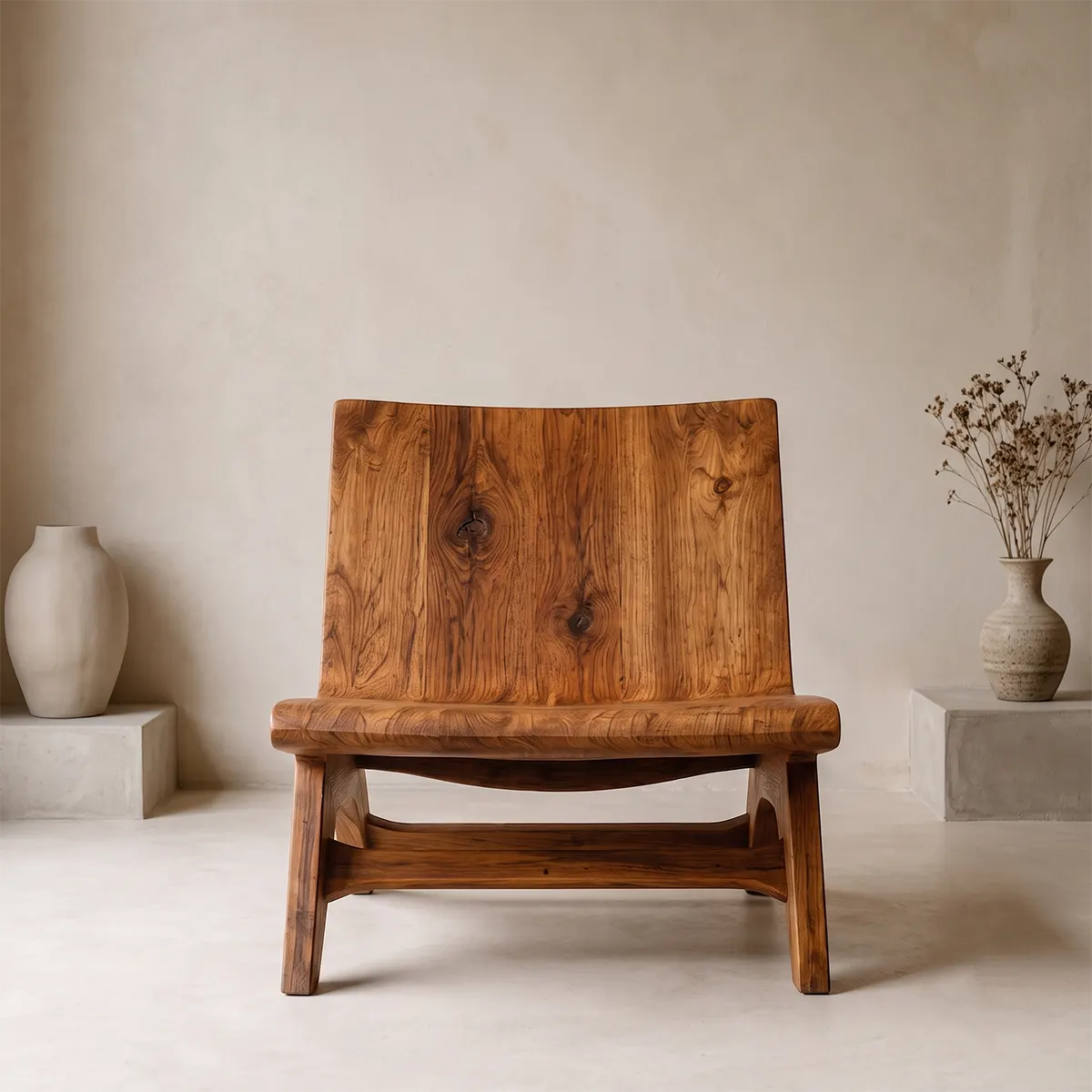 Sculptural Armless Lounge Chair | Modern Organic Accent Chair with Open Frame Base