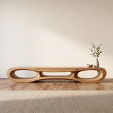 Organic Modern TV Stand with Triple Open Shelving & Sculptural Curved Design TT006-3KAV6WJ