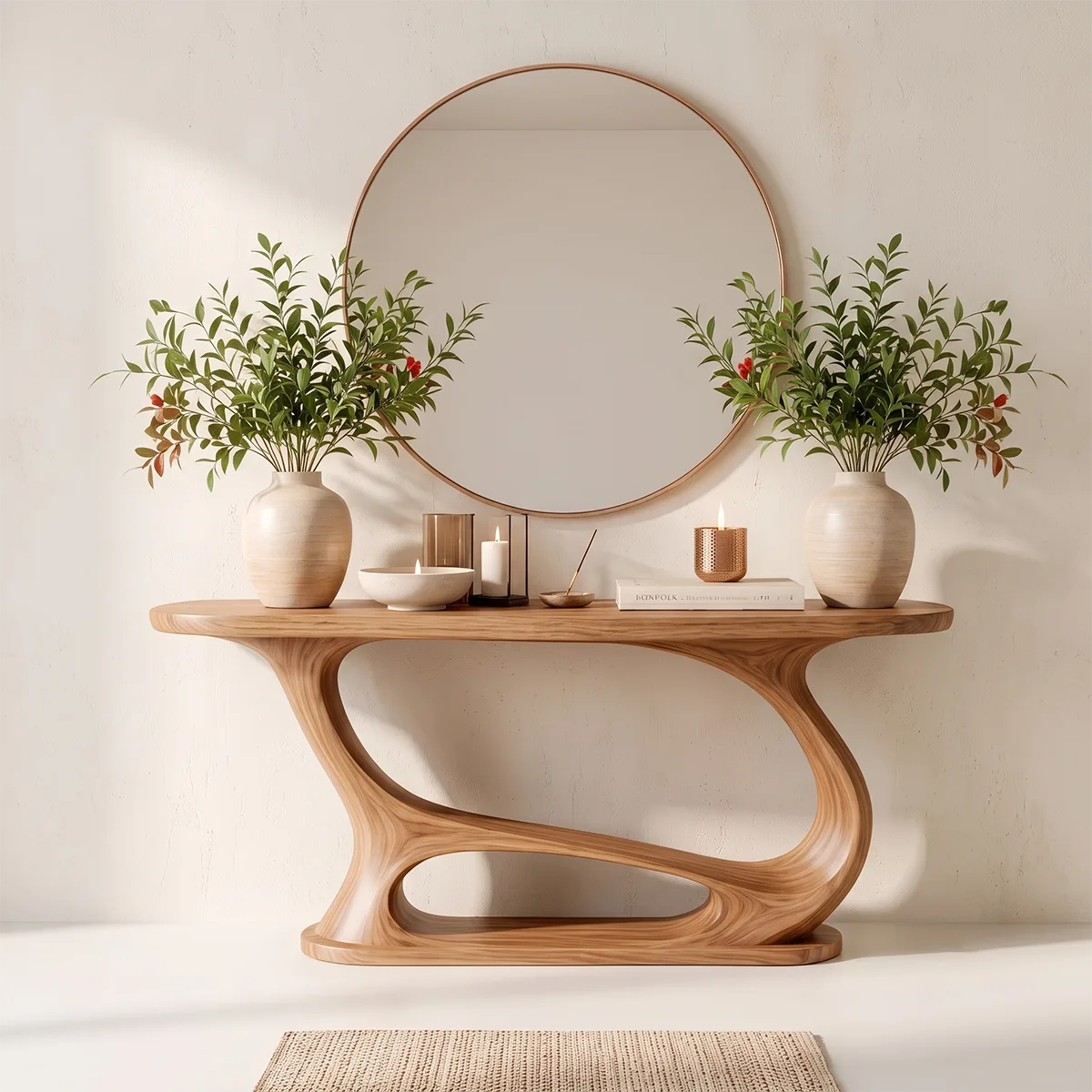 Organic Modern Console Table with Sculptural Open Base for Entryway & Hallway TT006-7249