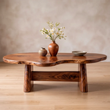 Organic Solid Wood Coffee Table | Live Edge Modern Center Table with Sculptural Base TT006-5632
