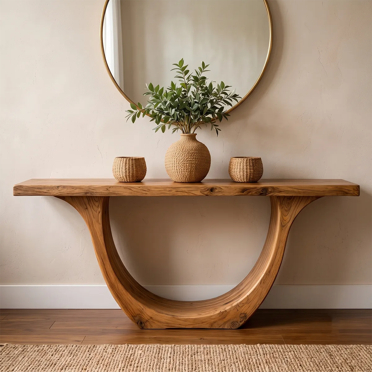 Modern Wooden Console Table with Sculptural Curved U-Base for Entryway & Hallway TT006-2563