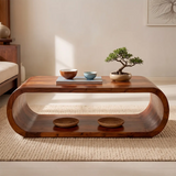 Solid Wood Waterfall Coffee Table with Open Storage | Modern Organic Living Room Table
