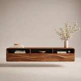 Floating TV Stand with Open Shelving & Three Drawers | Organic Modern TV Console TT006-5STK9KO