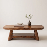 Solid Wood Coffee Table with Storage Shelf | Modern Organic Living Room Table TT006-5345