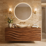 Floating Bathroom Vanity with 2 Doors | Carved Wave Front Wall Mounted Vanity Cabinet