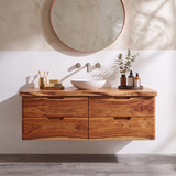 Floating Solid Wood Bathroom Vanity | Modern Wall Mounted Single Sink Vanity with 4 Drawers TT006-3LLJ4UM