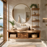 Floating Solid Wood Bathroom Vanity | Modern Wall Mounted Bathroom Vanity with Storage