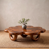 Organic Solid Wood Coffee Table | Sculptural Flower-Shaped Modern Center Table TT006-3040