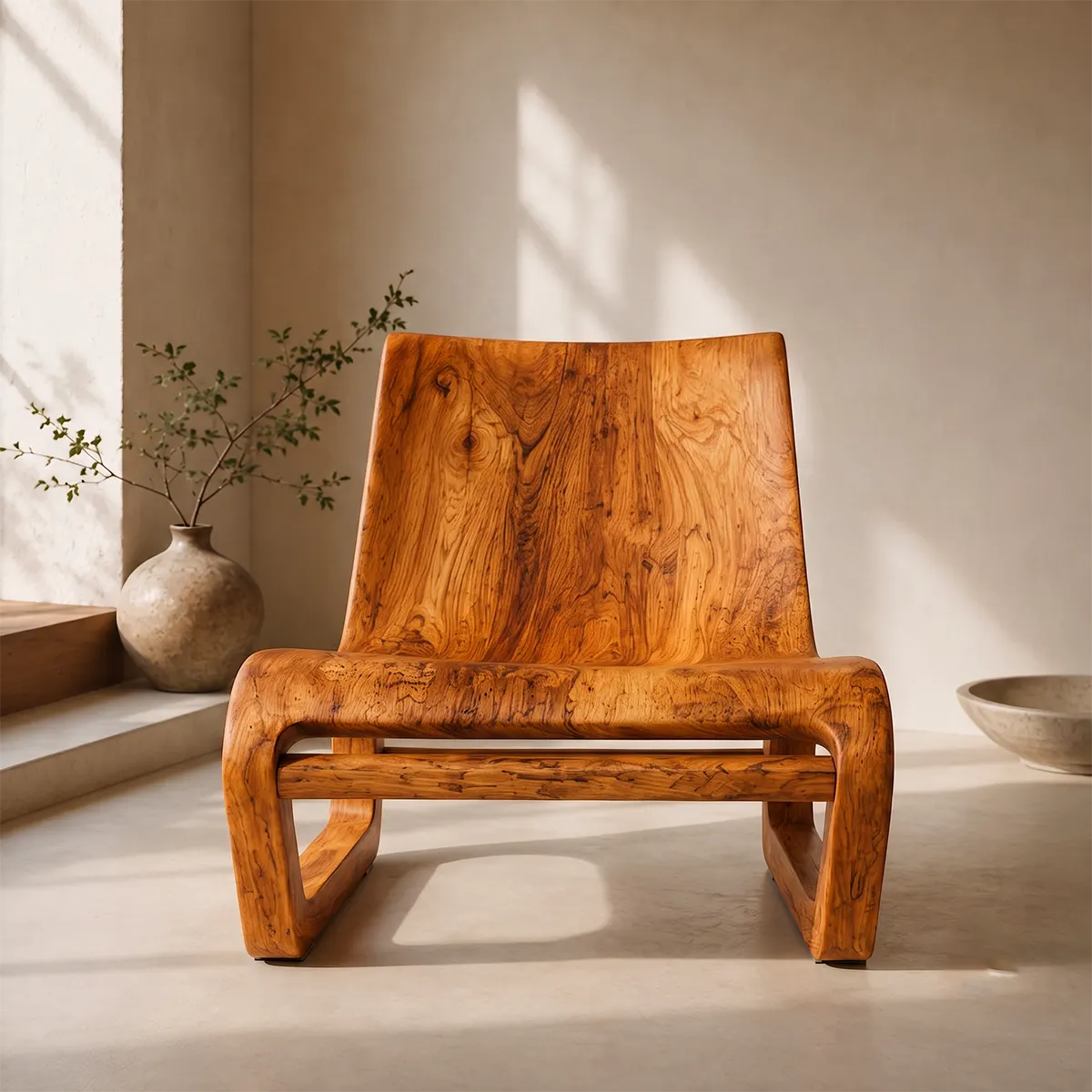 Sculptural Curved Wood Lounge Chair | Modern Organic Accent Chair