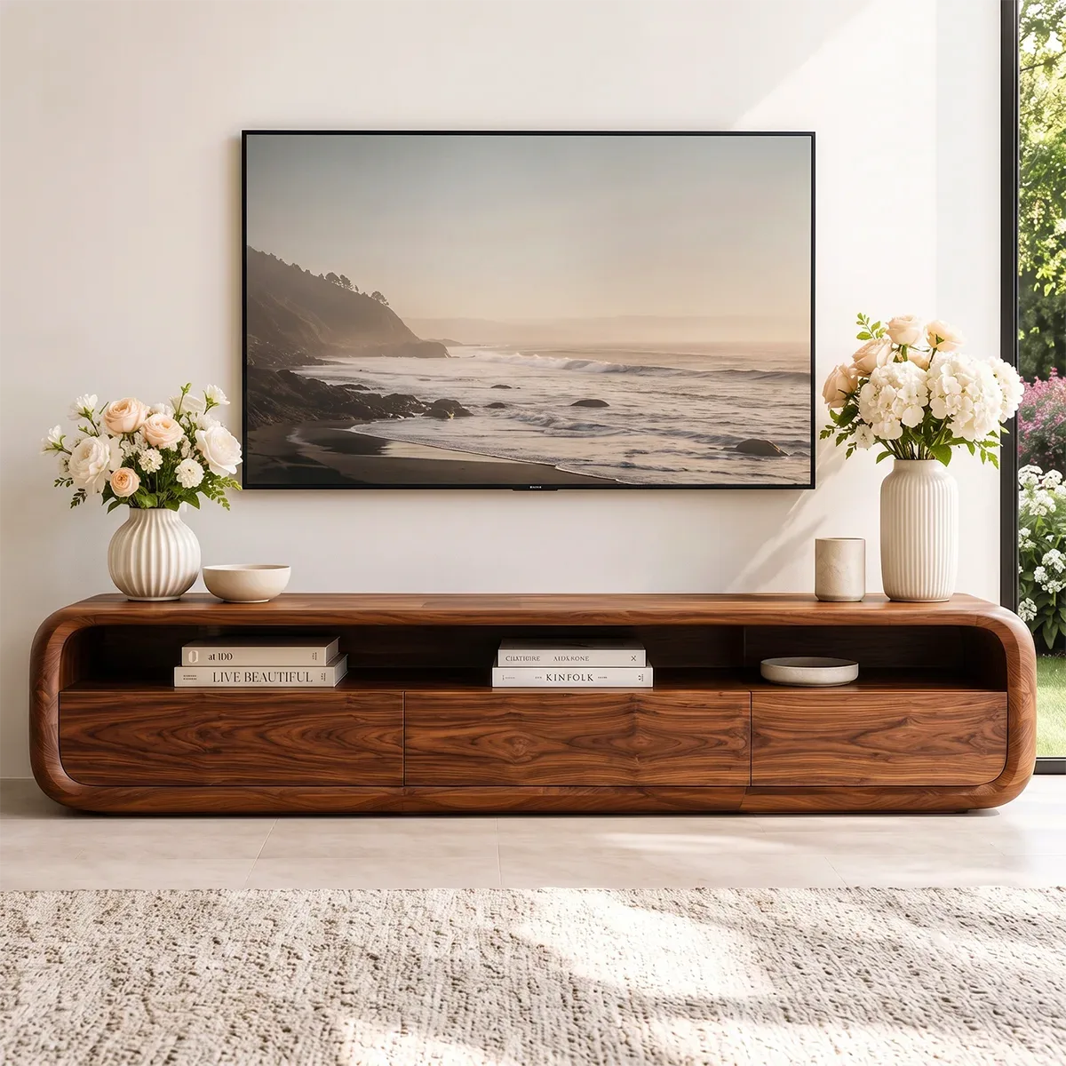 Modern TV Stand with Open Shelf & 3 Drawers | Contemporary Media Console TT006-5GKM4CV