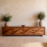 Modern TV Stand with 4 Enclosed Storage Compartments & Sculpted Wave Fronts