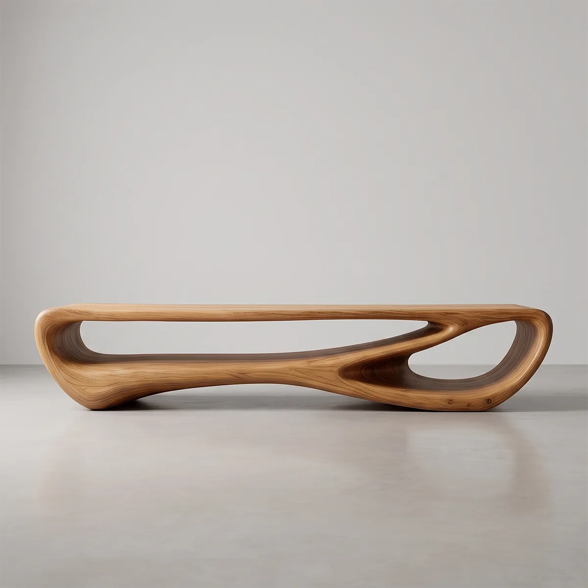 Organic Modern TV Stand with Sculptural Open Shelving & Curved Silhouette TT006-8QOM3WX