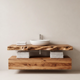 Floating Bathroom Vanity with Large Drawer & Open Shelf | Live Edge Organic Modern Design