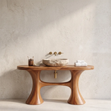 Sculptural Freestanding Bathroom Vanity with Curved Legs | Organic Modern Open Frame Design