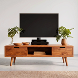 Mid-Century Modern TV Stand with 2 Drawers & Open Shelf | Low Profile Media Console