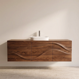 Floating Bathroom Vanity with 3 Doors | Sculpted Wave Front Wall Mounted Vanity Cabinet