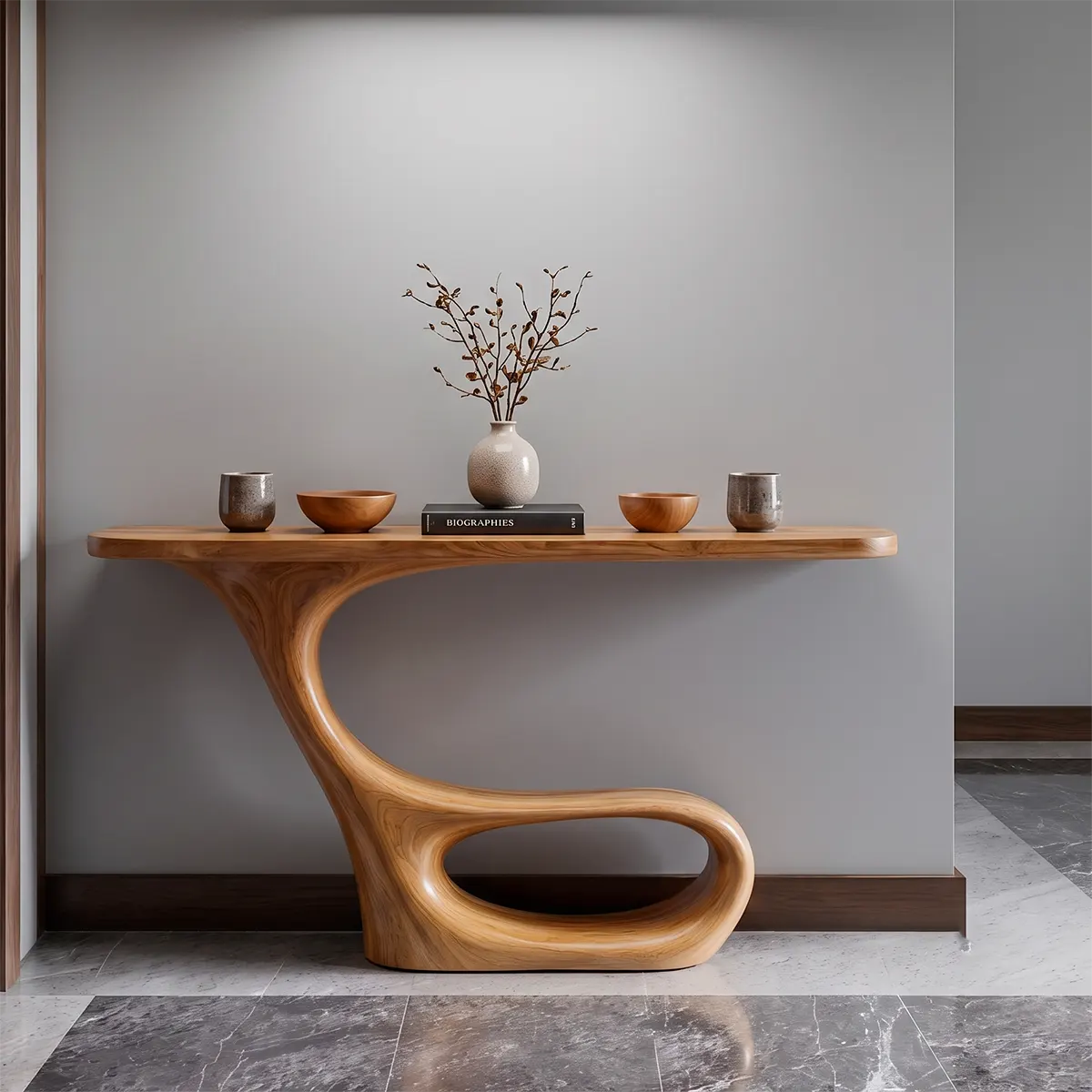 Modern Sculptural Console Table with Organic Curved Pedestal Base for Entryway TT006-3822