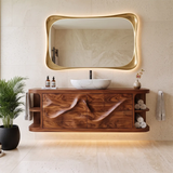Floating Solid Wood Bathroom Vanity with Double-Door Cabinet & Open Shelves | Wall Mounted Bathroom Vanity with Fixed Storage TT006-9IGM7UG