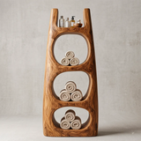 Tall Bathroom Storage Cabinet with Open Compartments & Top Shelf | Sculptural Organic Design