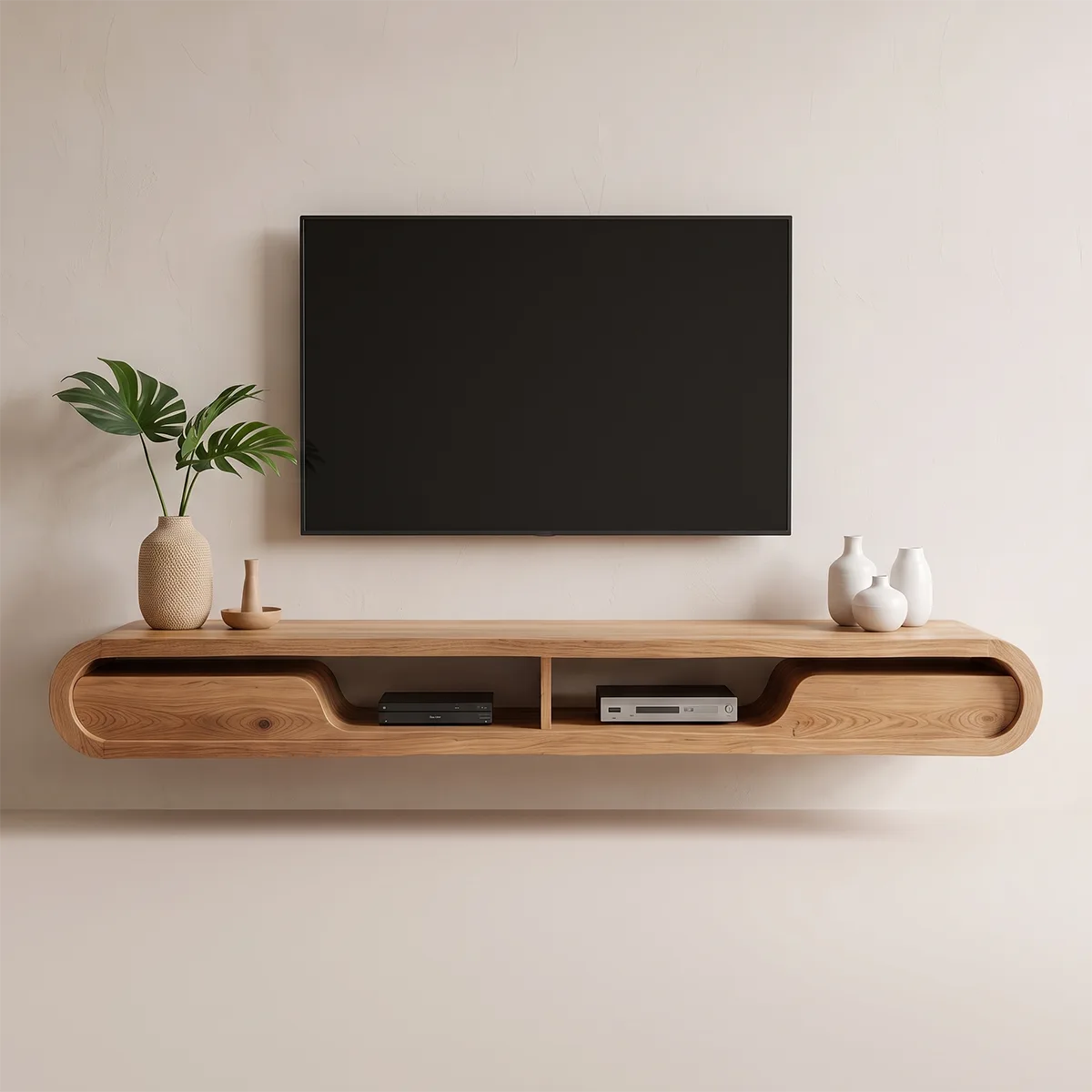 Organic Modern Floating TV Stand with Open Shelving | Wall Mounted Media Console TT006-1KVZ9HN