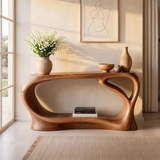 Organic Modern Console Table with Sculptural Open Frame & Display Shelf TT006-1286