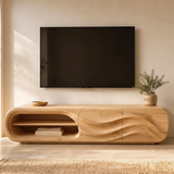Modern Organic TV Stand with Open Shelving & Dual Sculpted Storage Cabinets TT006-6RWN8II