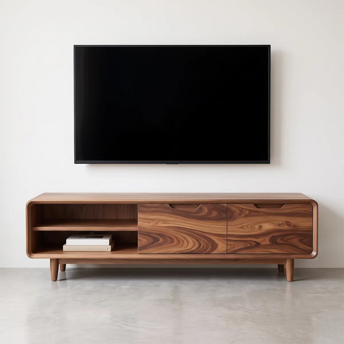 Organic Modern TV Stand with Open Shelving & Hidden Storage Cabinets TT006-4EGA5YH