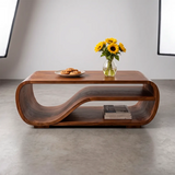 Curved Solid Wood Coffee Table with Storage | Modern Sculptural Living Room Center Table TT006-2757