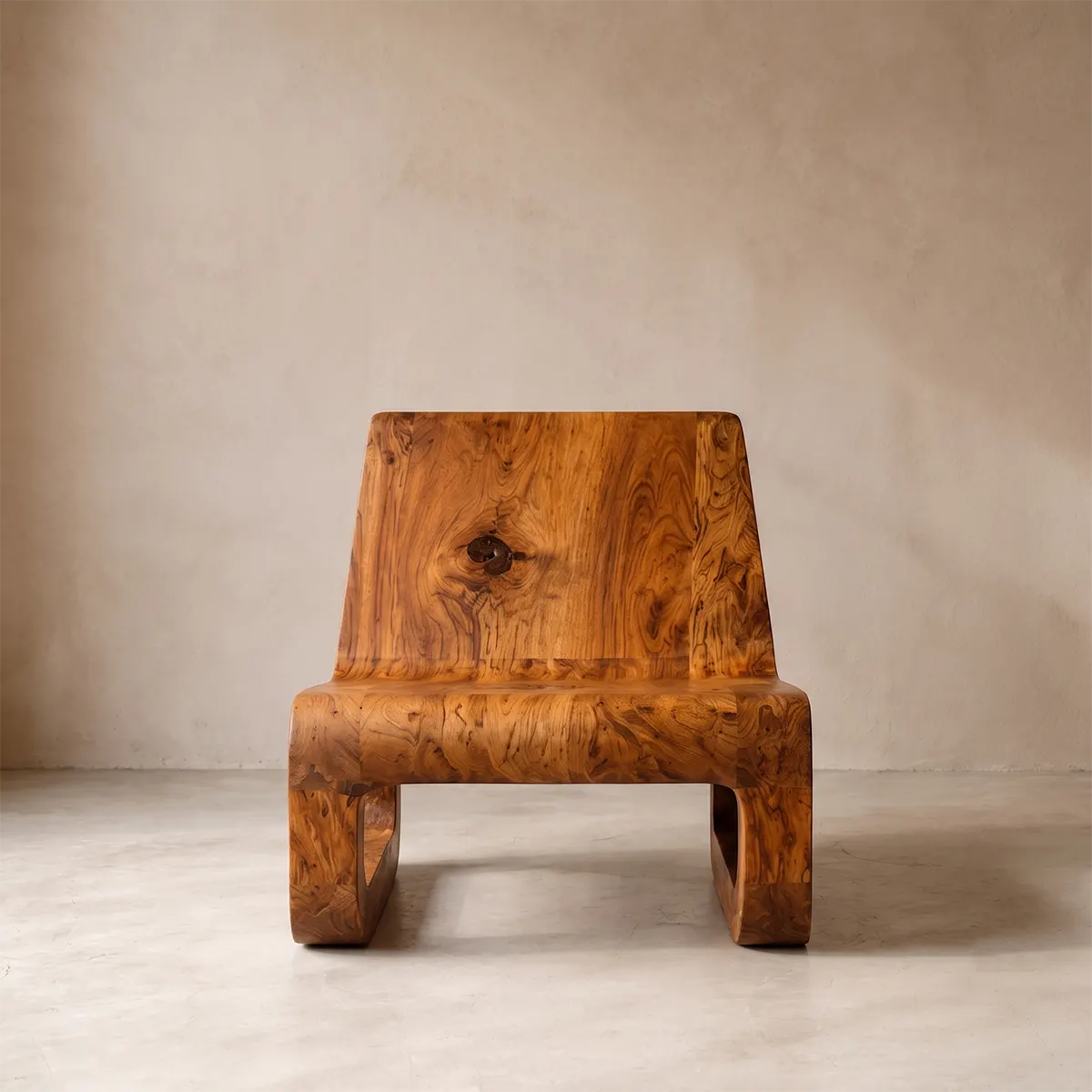 Sculptural Low Lounge Chair | Modern Armless Accent Chair with Curved Seat & Open Geometric Base