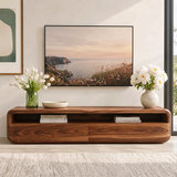 Modern TV Stand with Open Shelf & 2 Large Drawers | Minimalist Media Console TT006-2PMS8ZG