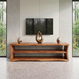 Modern Open Shelf TV Stand – Low Profile Media Console with 2-Tier Storage