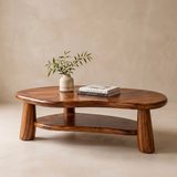 Organic Solid Wood Coffee Table with Storage Shelf | Modern Rustic Living Room Table TT006-2547