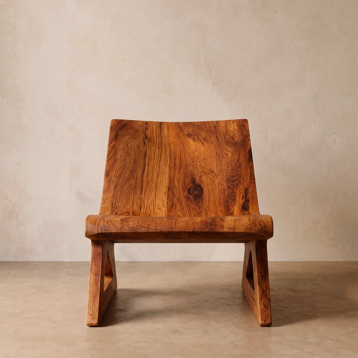 Sculptural Lounge Chair | Wide Curved Armless Accent Chair with Geometric Open Base