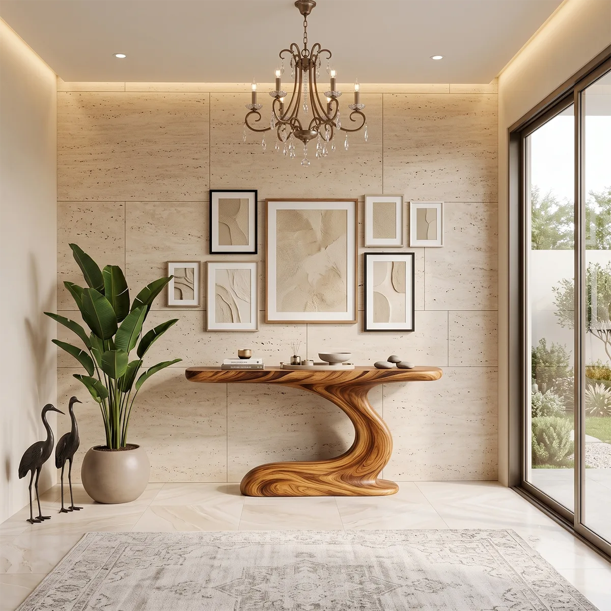 Sculptural Wave Console Table | Organic Modern Entryway Table with Curved Abstract Base TH003-3147
