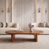 Large Oval Coffee Table with Sculptural Base | Modern Organic Living Room Center Table