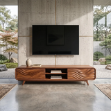 Wave Carved TV Stand with Cabinets & Open Shelves | Modern Media Console TH003-5DZA7TF