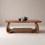 Modern Waterfall Coffee Table | Curved Open Shelf Center Table with Sculptural Base TH003-2431