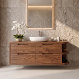 Floating Bathroom Vanity with 4 Drawers & Open Shelves | Modern Wall Mounted Vanity