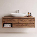 Modern Floating Bathroom Vanity with 3 Drawers & Open Storage Shelf