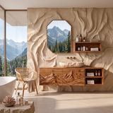 Floating Bathroom Vanity with Mountain Carved Doors & Open Side Shelves TH003-3HMW2TU