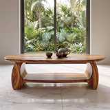 Modern Oval Coffee Table with Open Shelf | Sculptural Wood Center Table for Contemporary Living Room TH003-2398