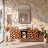 Modern Floating Bathroom Vanity with Wave Carved Doors & Center Open Shelves TH003-3UED6AZ