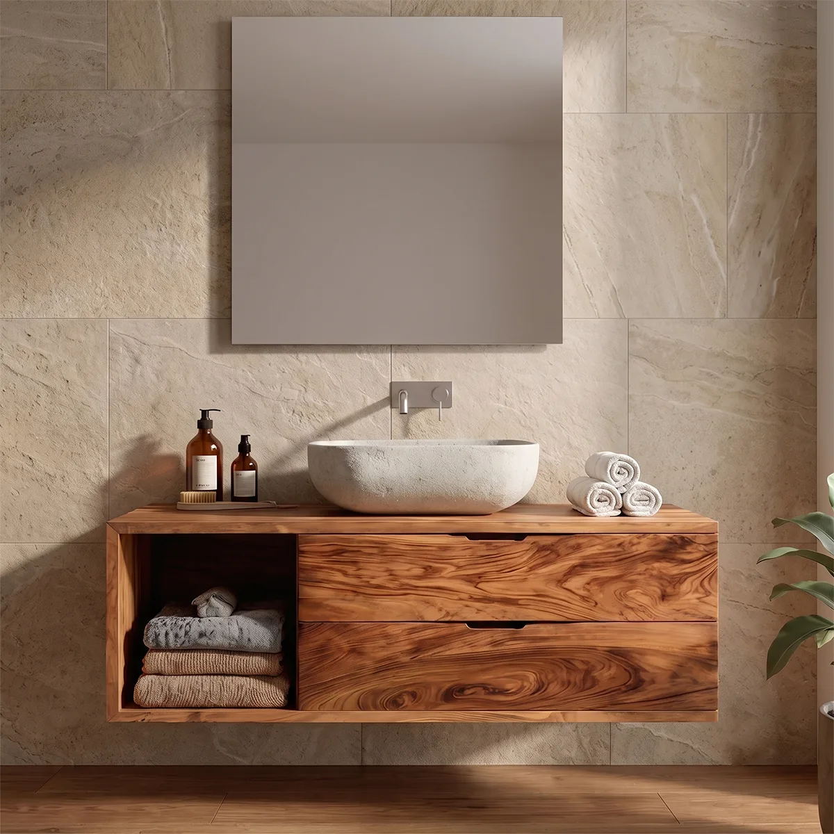 Floating Bathroom Vanity with 2 Drawers & Open Shelf | Modern Wall Mounted Vanity