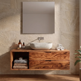Floating Bathroom Vanity with 2 Drawers & Open Shelf | Modern Wall Mounted Vanity