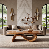 Sculptural Curved Coffee Table with Wave Base | Organic Modern Living Room Center Table