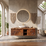 Modern Floating Bathroom Vanity with Wave Carved Cabinet, Open Shelf & Dual Drawers TH003-5MOV2YH